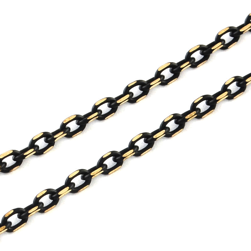 Black and Gold Rectangle Cable 2.5x3.5mm Chain by Foot (3 feet minimum