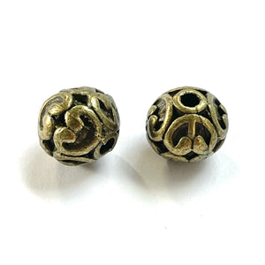 Antique Bronze Round Heart Bead 11mm (8 pcs)