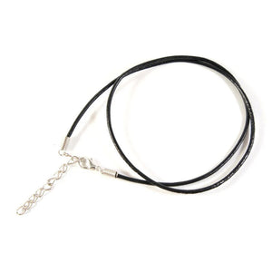 Black Leather Necklace 2mm with Extender Chain