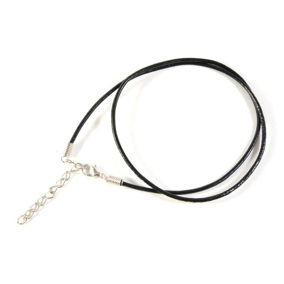 Black Leather Necklace 2mm with Extender Chain
