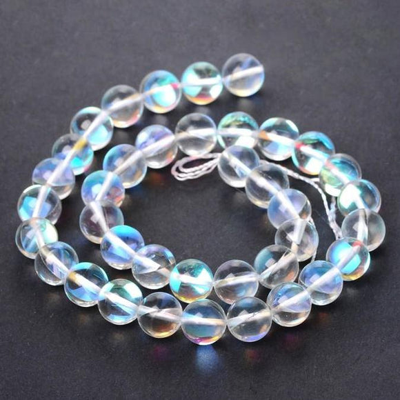 Mermaid Glass Round Bead 10mm - White