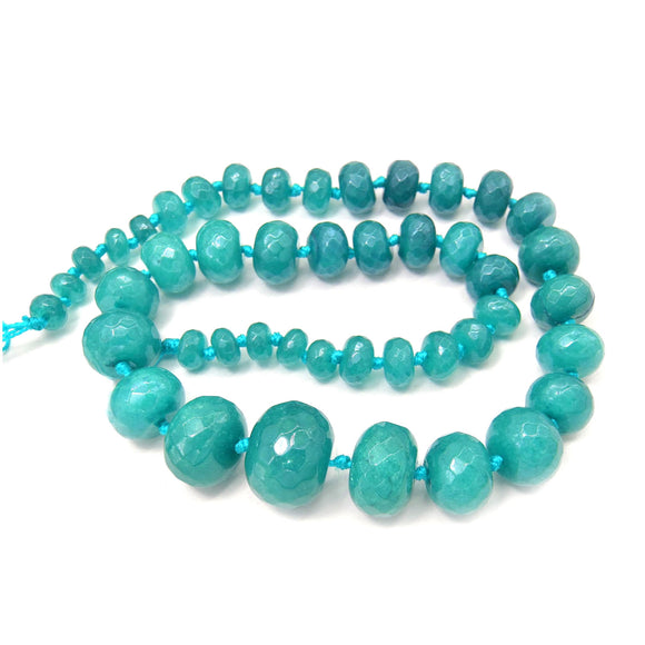 Aqua Jade Dyed Faceted Graduated Rondelle 8-20mm