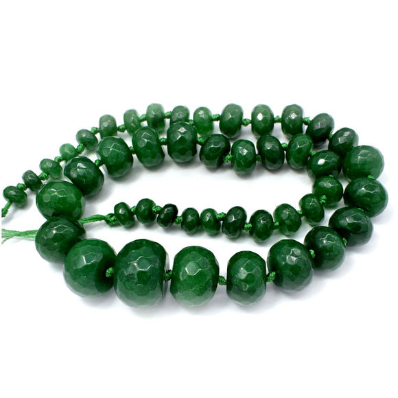 Green Jade Dyed Faceted Graduated Rondelle 8-20mm