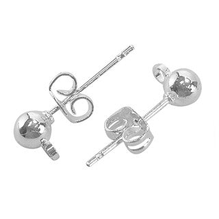 Silver Plated Brass Earring Ball Posts (20 pcs)