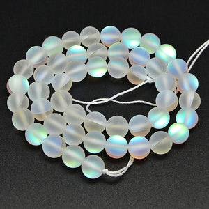 Mermaid Glass Round Bead 10mm - White Frosted