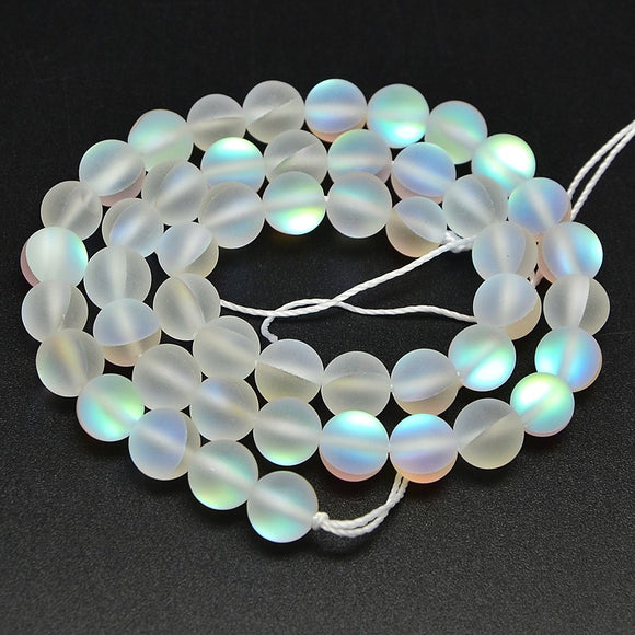 Mermaid Glass Round Bead 8mm - White Frosted