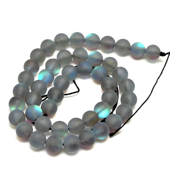 Mermaid Glass Round Bead 8mm - Gray Frosted