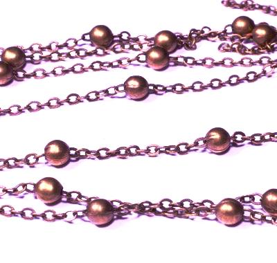 Antique Copper Cable 2x3mm w/4mm Bead Chain by Foot (3 feet minimum)