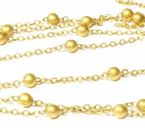 Gold Plated Brass Cable 2x3mm w/4mm Bead Chain by Foot (3 feet minimum)