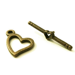 Antique Bronze Heart Toggle Clasp 15mm (10 sets)