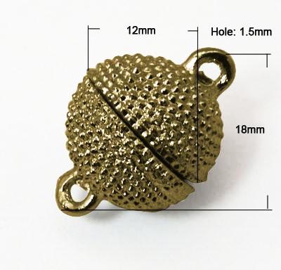 Antique Bronze Magnetic Ball Clasp Texture 12mm