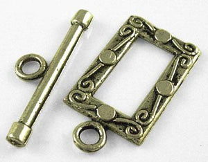 Antique Bronze Rectangle Toggle Clasps 12x20mm (10 sets)