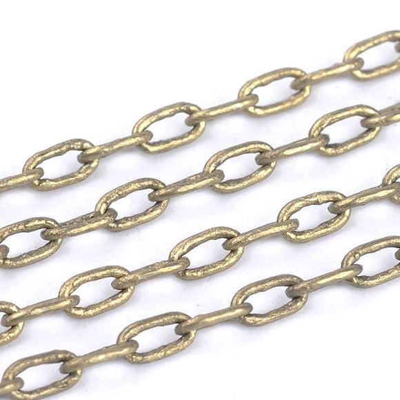 Antique Bronze Rectangular Cable 1.5x3mm Chain by Foot (3 feet minimum)