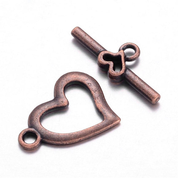 Antique Copper Heart Toggle Clasp 15x19mm (10 sets)