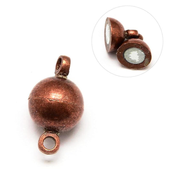 Antique Copper Magnetic Ball Clasp 10mm (5 pcs)