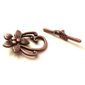 Antique Copper Flower Toggle Clasp 20x28mm (5 sets)