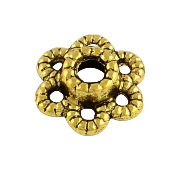 Antique Gold Pewter 6-Petal Flower Bead Cap 7x2mm (100 pcs)