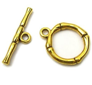 Antique Gold Bamboo Toggle Clasp 17mm (10 sets)