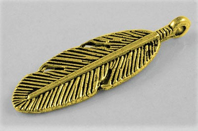 Antique Gold Feather Charm 9x30mm (10 pcs)