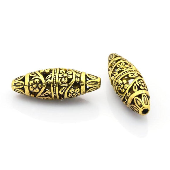 Antique Gold Filigree Hollow Rice Oval Bead 13x36mm