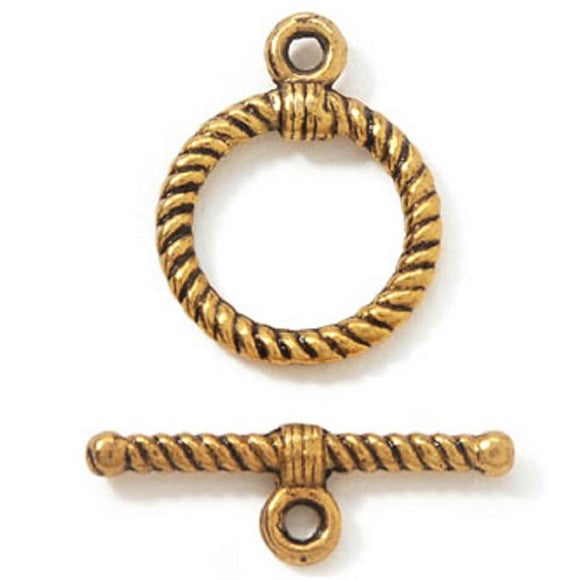 Antique Gold Twist Rope Toggle Clasp 18mm (10 sets)