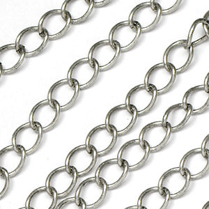 Antique Silver Plated Brass Curb 4x5mm Chain by Foot (3 feet minimum)