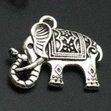 Antique Silver Elephant Charms Double-sided 21x25mm (4 pcs)