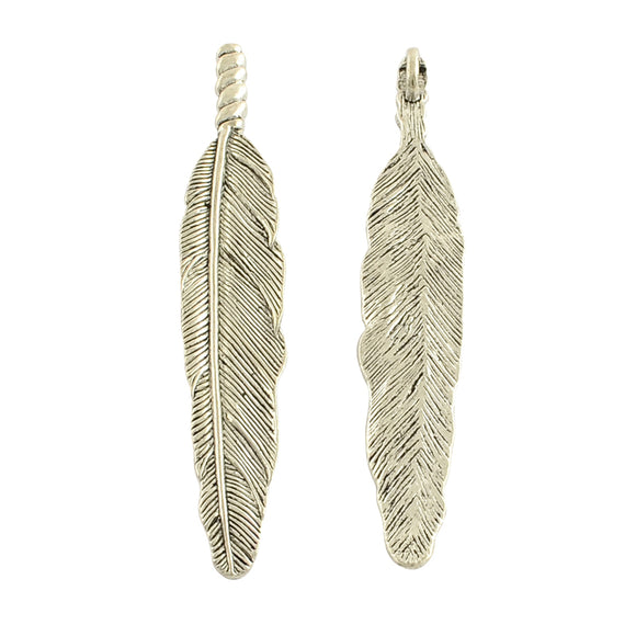 Antique Silver Feather Charm/Pendant 14x80mm