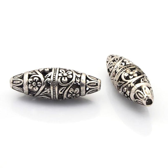 Antique Silver Hollow Filigree Rice Oval Bead 13x36mm