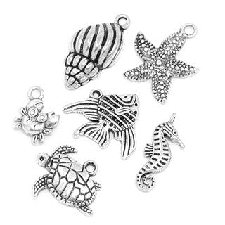 Antique Silver Ocean Animal Charms 12-25mm x 9-21mm (6 pcs)