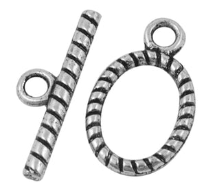 Pewter Silver Oval Rope Toggle Clasp 13x16mm (10 sets)