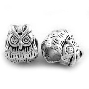 Antique Silver Owl Big Hole Bead 11x9mm (10 pcs)