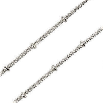 Antique Silver Plated Brass Curb 1.5mm with 2mm Rondelle Chain by Foot (3 feet minimum)