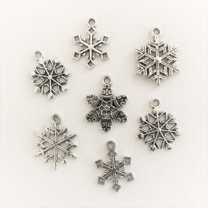 Antique Silver Snowflake Charms 15mm - 23mm (7 pcs)