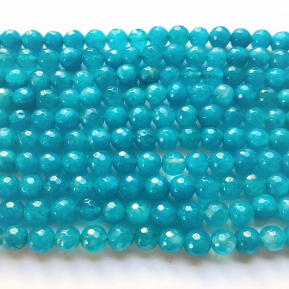 Aqua Blue Jade Dyed Faceted Round Bead 8mm