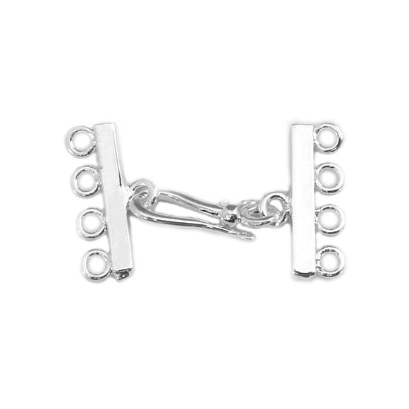 Silver Plated Bright Brass 4-strand Clasp 16x28mm (5 sets)
