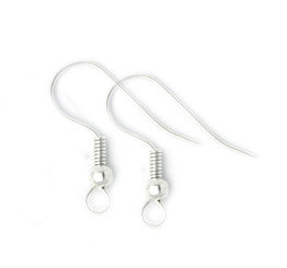 Silver Plated Brass Bright Ball & Coil Earwire (50 pcs)