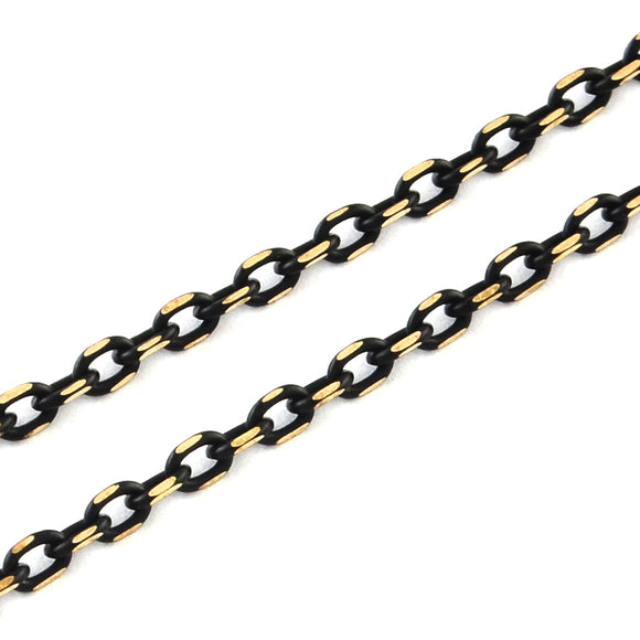 Black and Gold Rectangle Cable 2.5x3.5mm Chain by Foot (3 feet minimum)