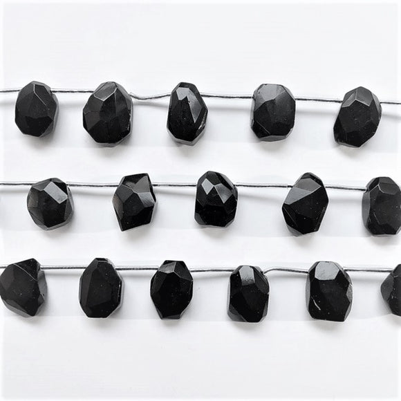 Black Onyx Faceted Nugget Side-drilled 15x20x10mm