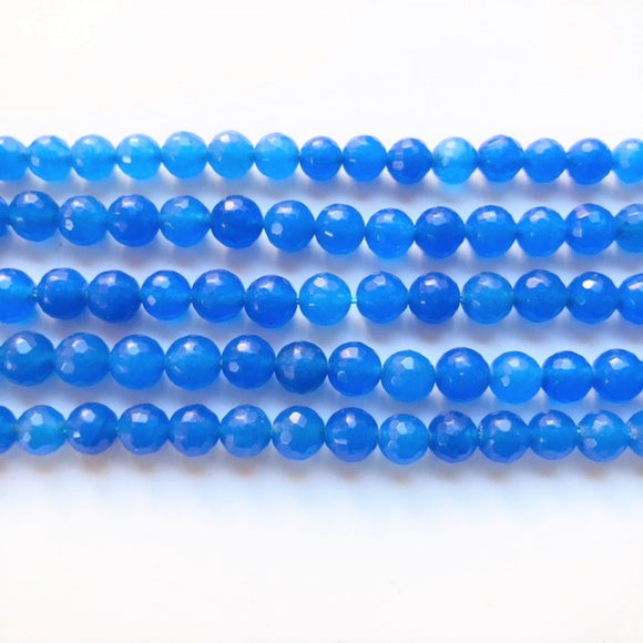 Blue Jade Dyed Faceted Round Bead 6mm