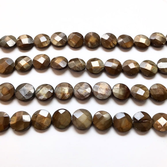 Brown Shell Dyed Faceted Coin 12mm