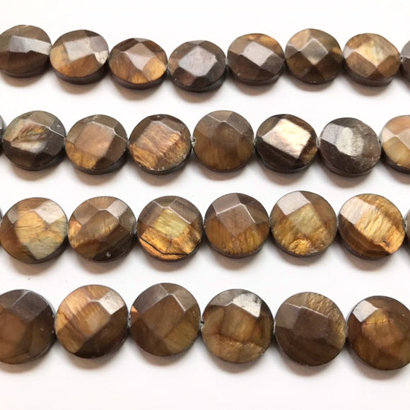 Brown Shell Dyed Faceted Coin 14mm