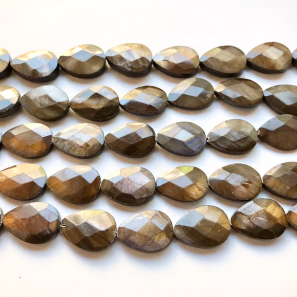 Brown Shell Dyed Faceted Flat Drop 13x18mm