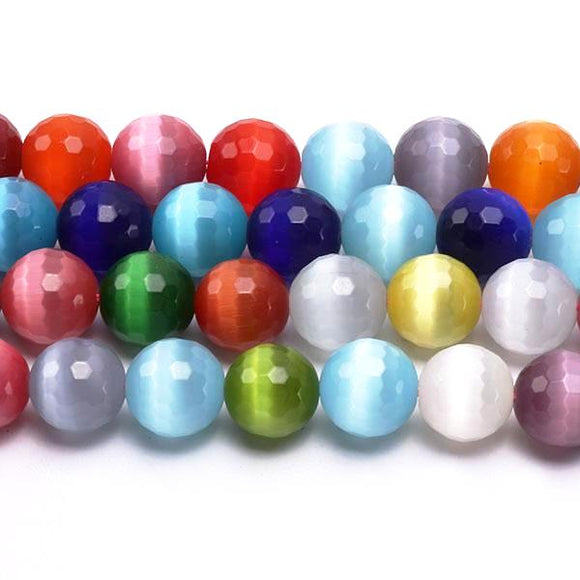 Cat's Eye Faceted Round Beads Multicolor 8mm