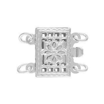 Sterling Silver Rectangle Filigree Clasp 2-Strand 8x11mm