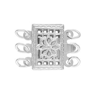Sterling Silver Rectangle Filigree Clasp 3-Strand 8x11mm