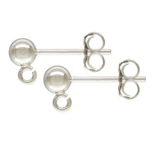 Sterling Silver 4mm Ball Earring Post with Ring and Nut (10 set)