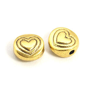 Gold Pewter Flat Round with Heart Spacer 6.5x3mm (50 pcs)
