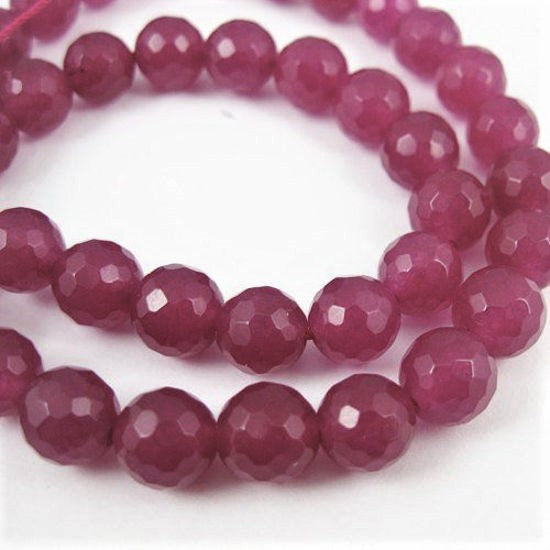 Fuchsia Jade Dyed Faceted Round Bead 8mm