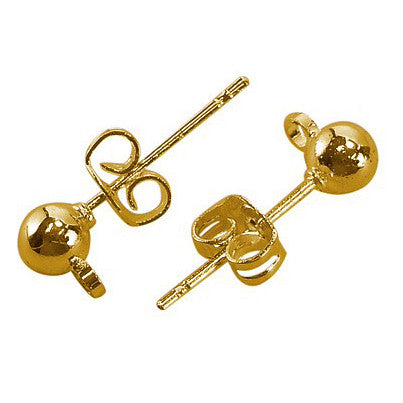 Gold Plated Brass Earring Ball Posts (20 pcs)